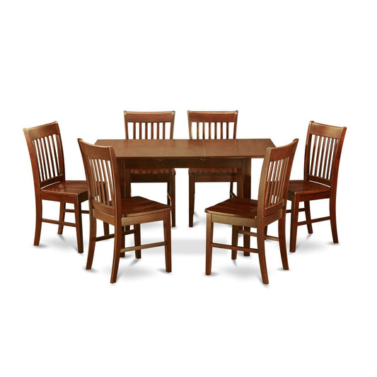 Luxurious Mission Style 7-Piece Wooden Dining Set In Mahogany Finish With Extendable Leaf For Small Spaces And Solid Construction