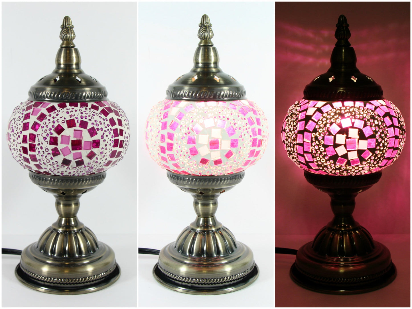 Bronze-Finished Turkish Mosaic Table Lamp - Colorful Illumination and Artistic Design