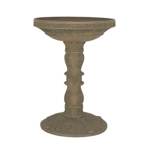Durable Outdoor Fiberglass Bird Bath In Aged Granite Finish