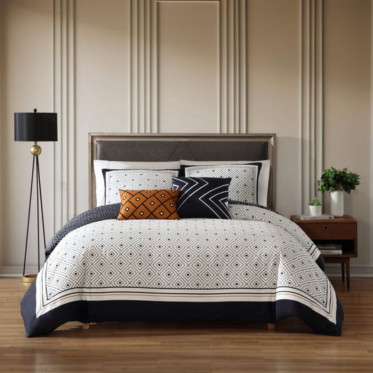 Elevate your space with the Bebejan Geometric Black & White 5 Piece Comforter Set, featuring a chic diamond pattern.