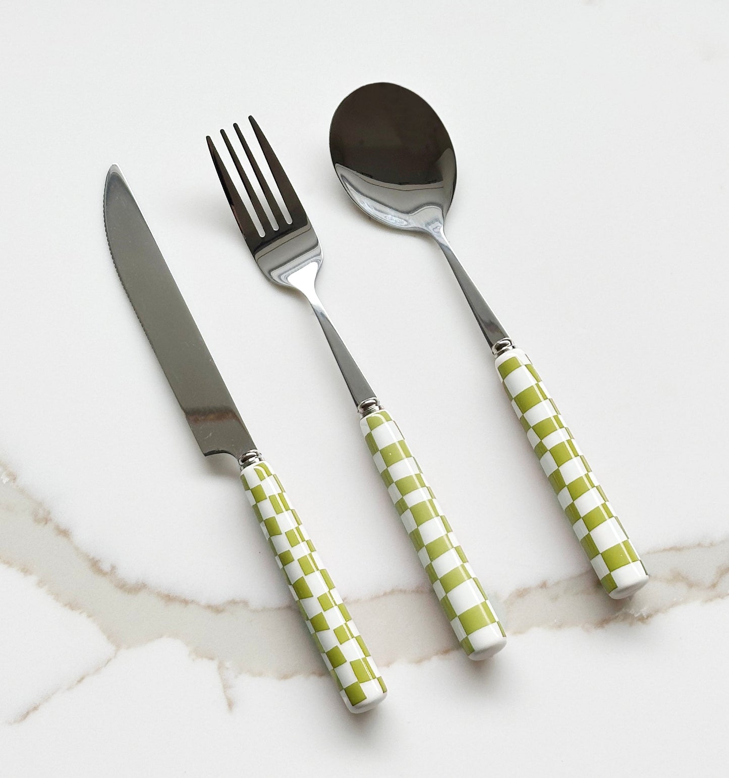 Checkered Flatware Set - Hand-Painted Stylish Dining Set