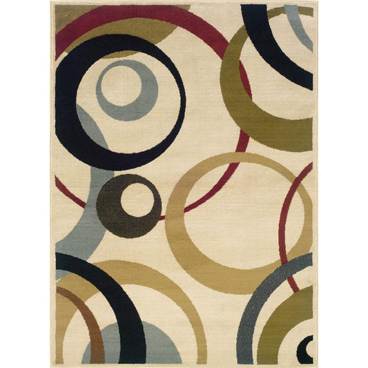 Beige Olive Sea Foam Multi-Color Geometric Circles Area Rug, 5' x 7'3