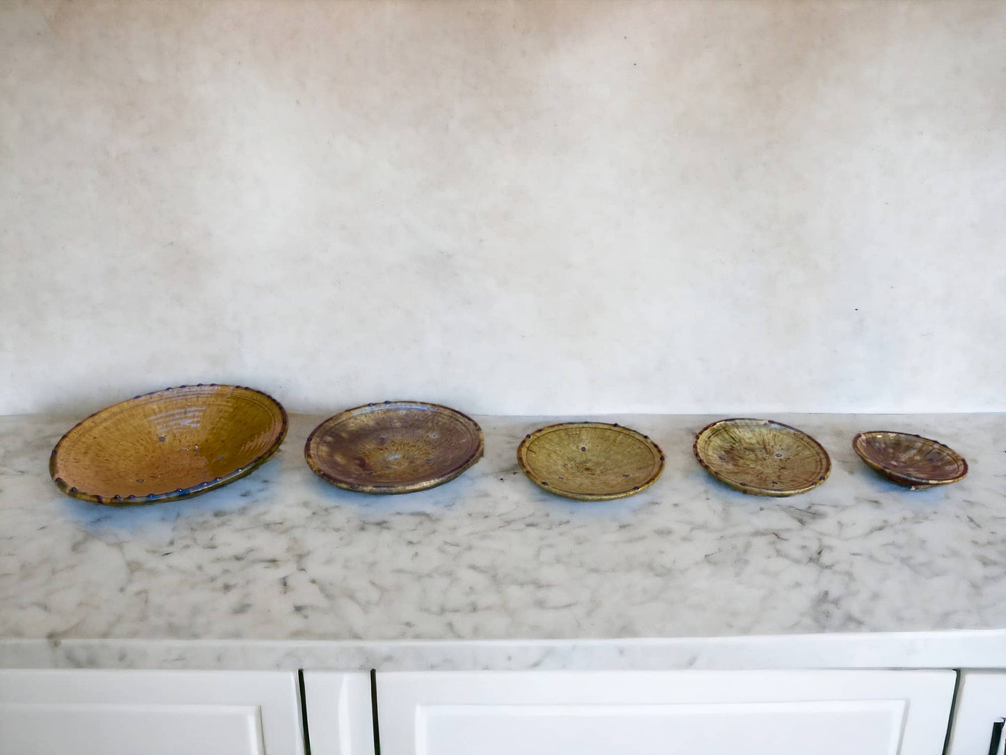 Tamegroute Plates Set Handmade in Morocco Ochre Glazed Pottery