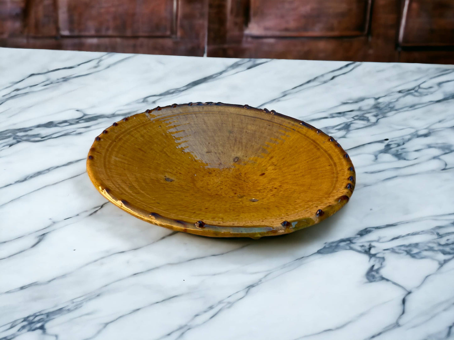 Tamegroute Plates Set Handmade in Morocco Ochre Glazed Pottery