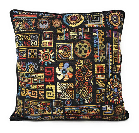 Ethnic Geometric Black Tapestry Throw Pillow Covers 16 Inches For Home Decor