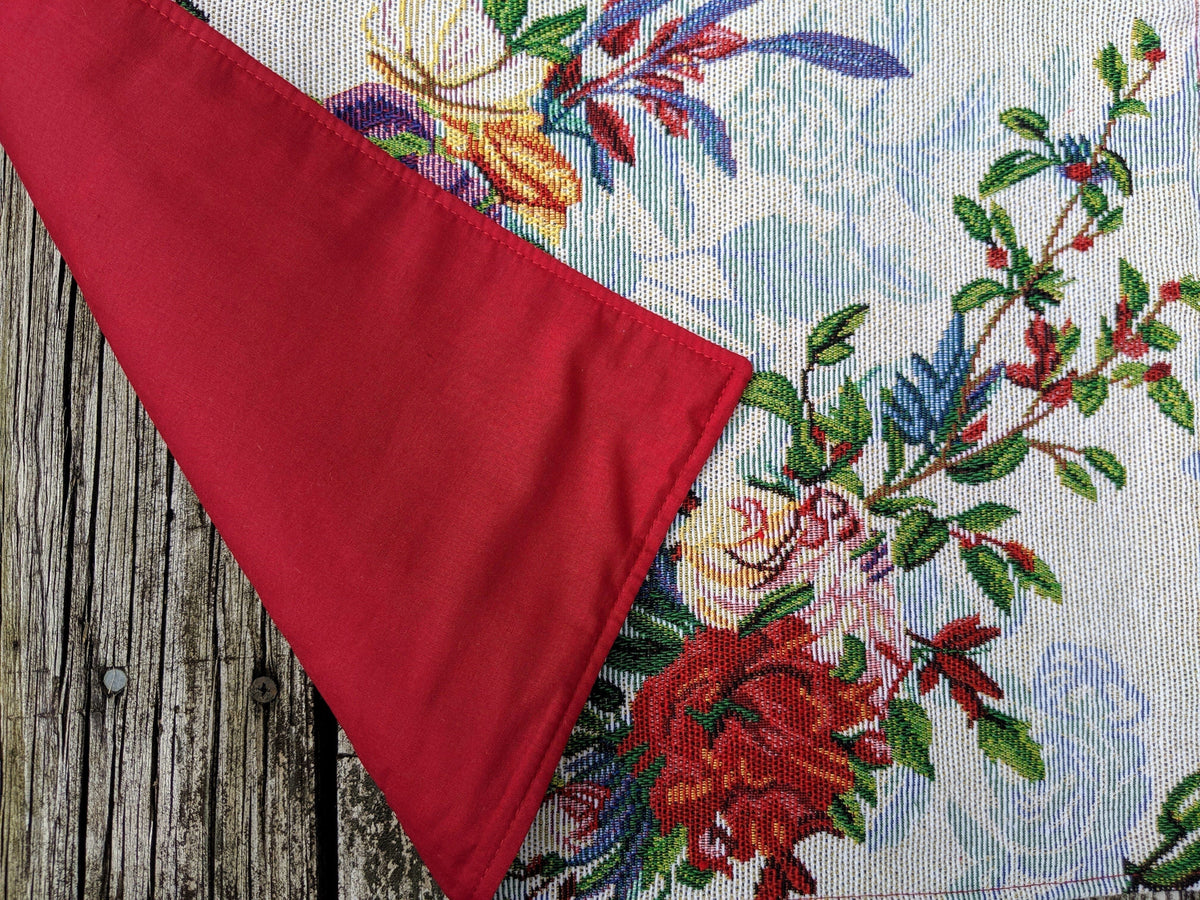 Set of 4 tropical sky blue bird floral tapestry placemats, 13x19 inches.