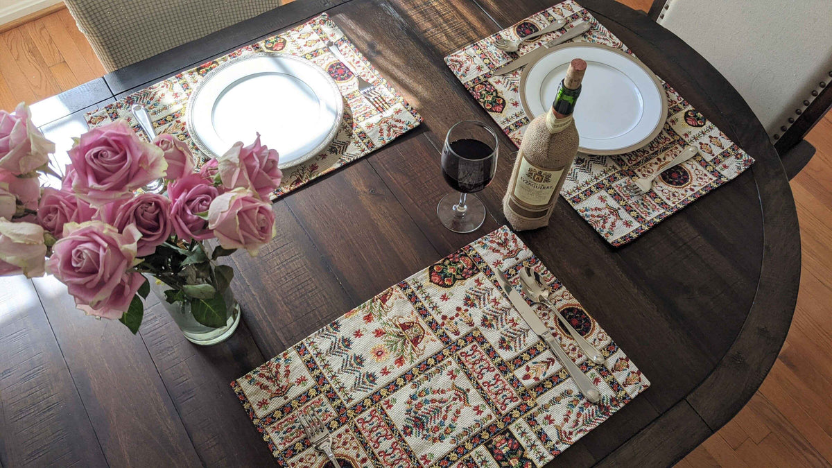 Elevate Your Dining Experience with the Mughal Floral Table Tapestry Set – 8-Piece Ensemble