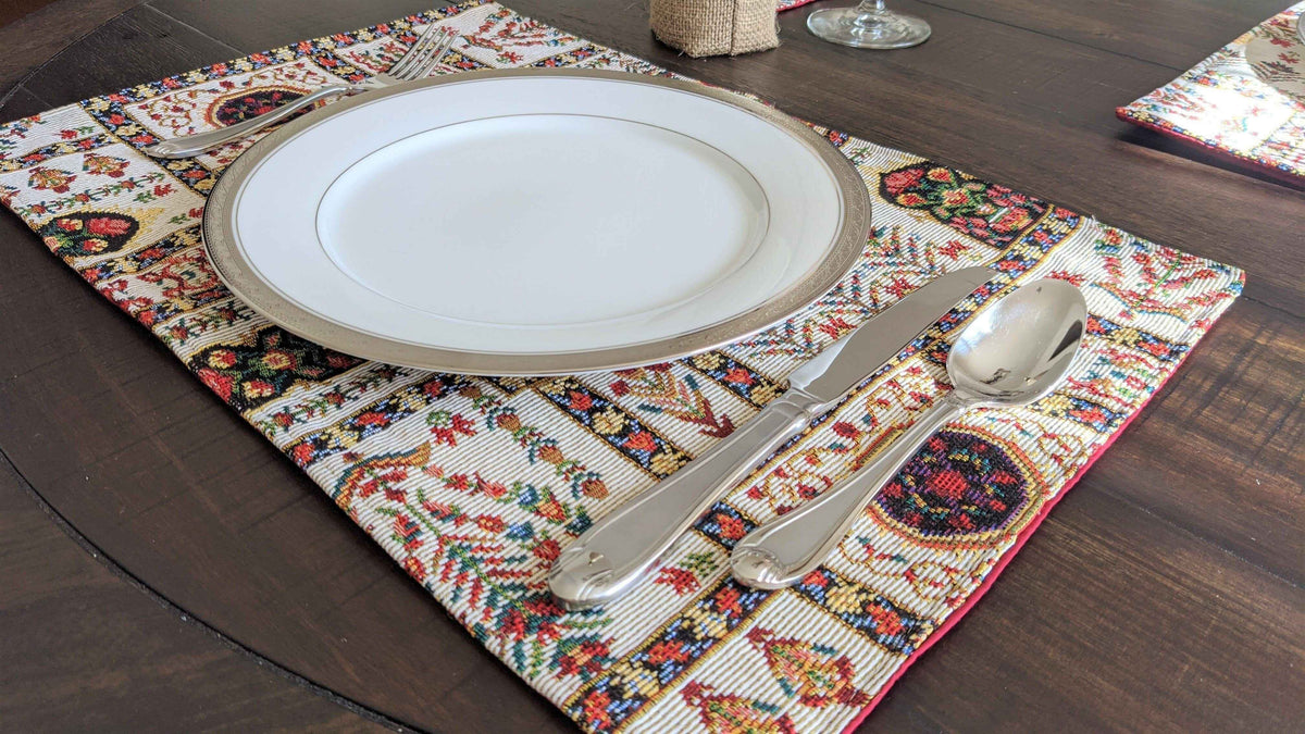 Elevate Your Dining Experience with the Mughal Floral Table Tapestry Set – 8-Piece Ensemble