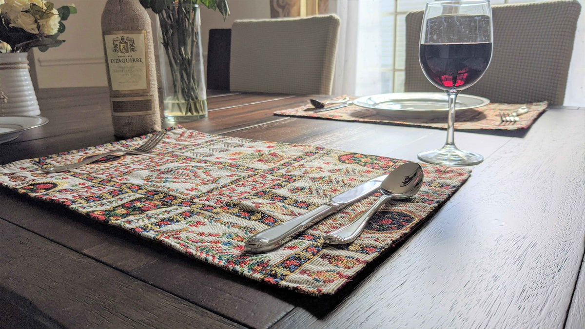 Elevate Your Dining Experience with the Mughal Floral Table Tapestry Set – 8-Piece Ensemble