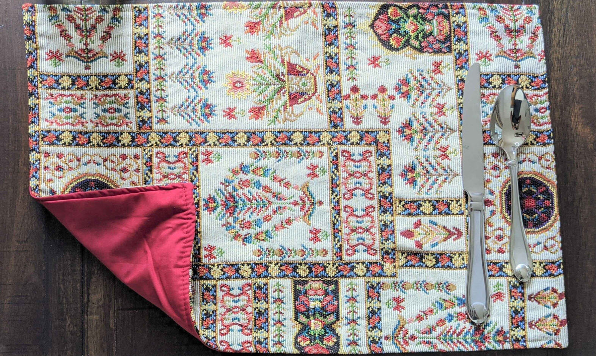 Elevate Your Dining Experience with the Mughal Floral Table Tapestry Set – 8-Piece Ensemble