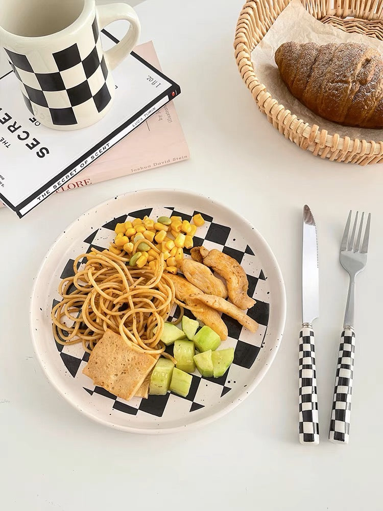 Checkered Flatware Set - Hand-Painted Stylish Dining Set