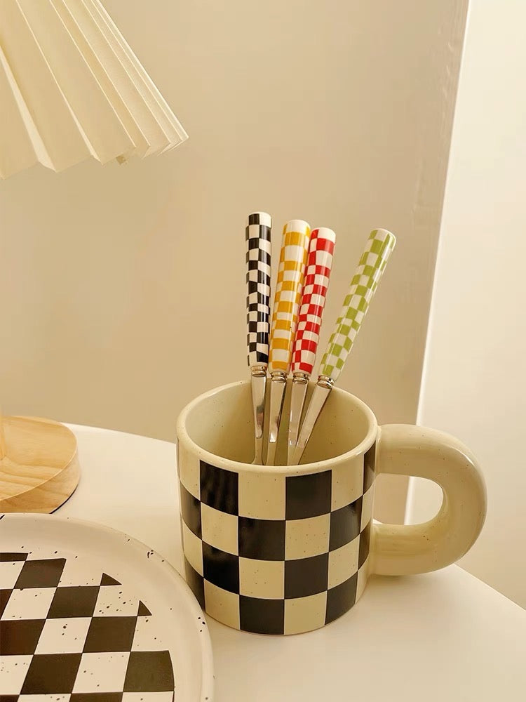 Checkered Flatware Set - Hand-Painted Stylish Dining Set