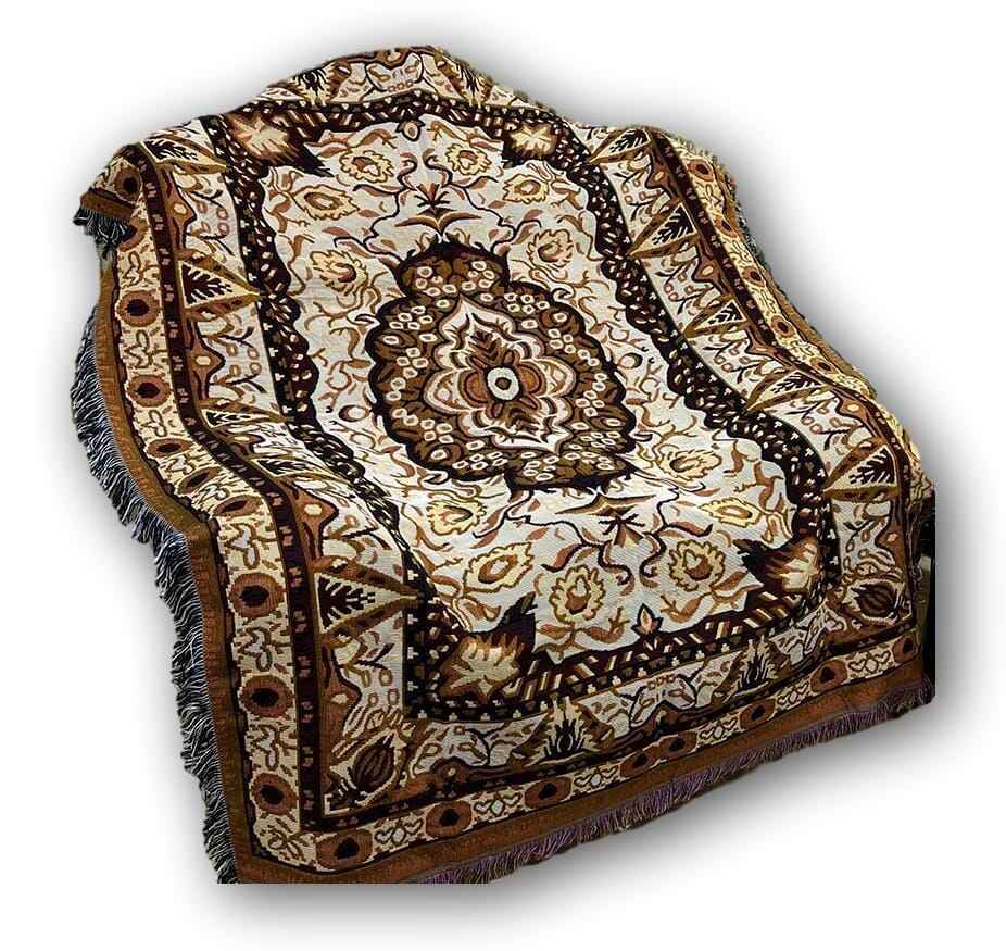 Elegant Tapestry Throw Blanket: Transform Your Space with Golden Persian Floral Design