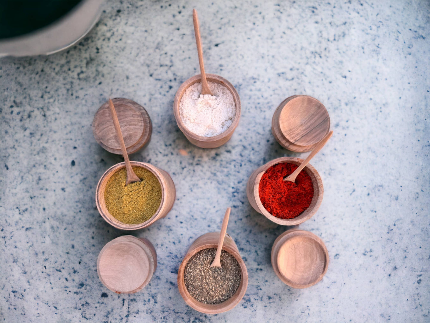 Rustic Hand-Carved Walnut Spice Jar Collection: Timeless Elegance for Your Culinary Space