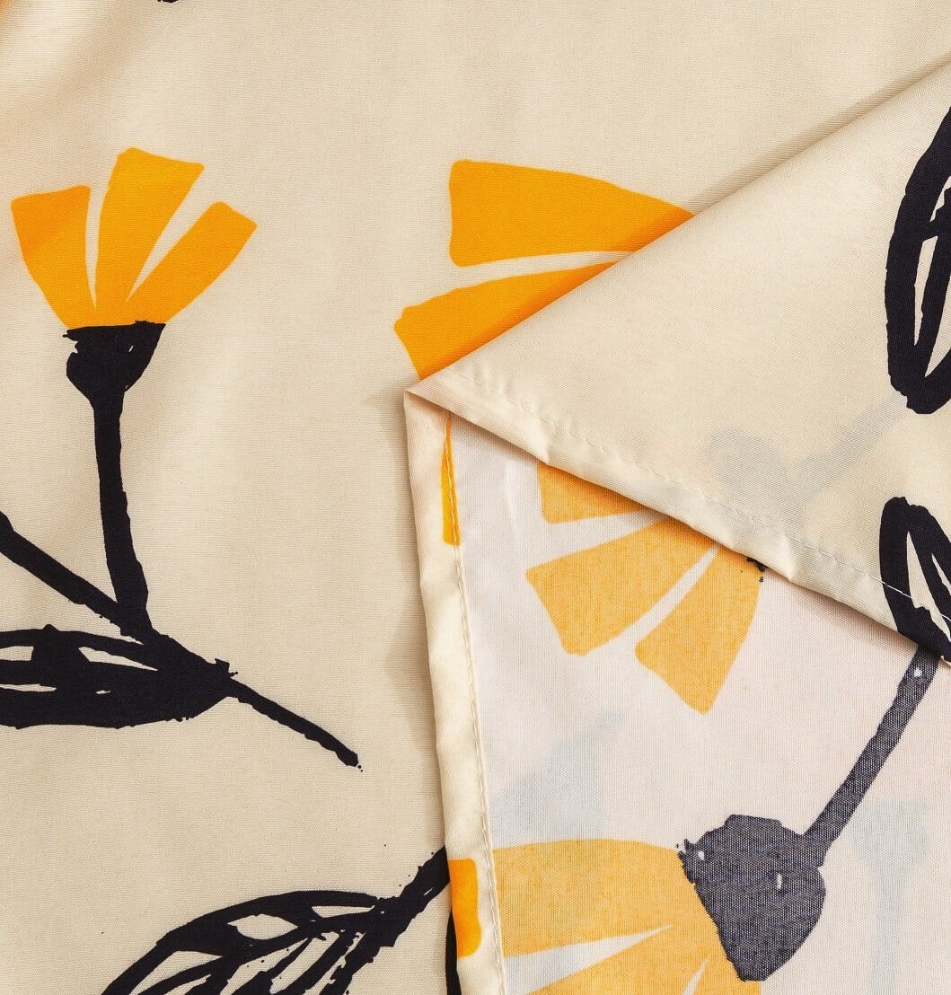 Yellow Fleur Golden Orange Floral Ivory Fitted And Flat Bed Sheets Set