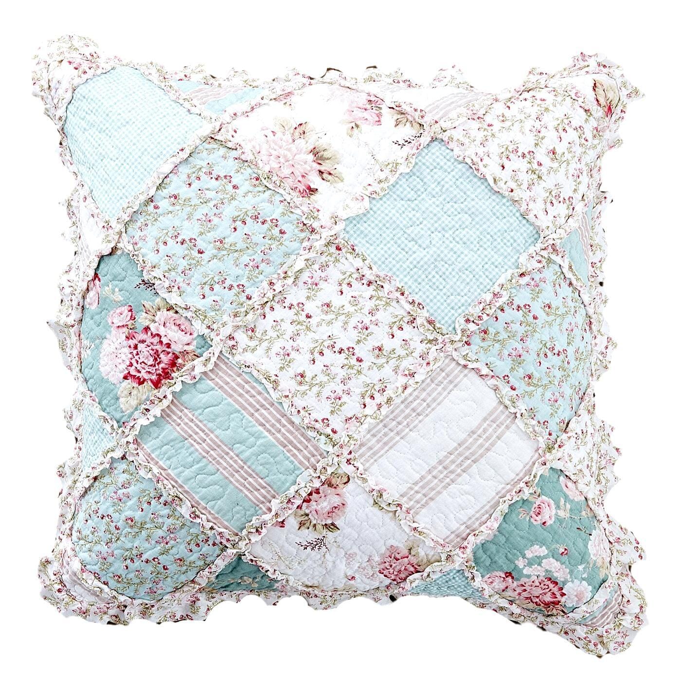 Hint Of Mint Floral Patchwork Cotton Euro Sham