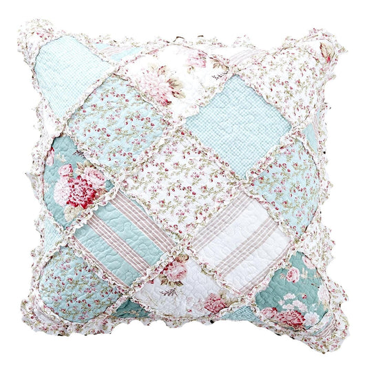 Hint Of Mint Floral Patchwork Cotton Euro Sham