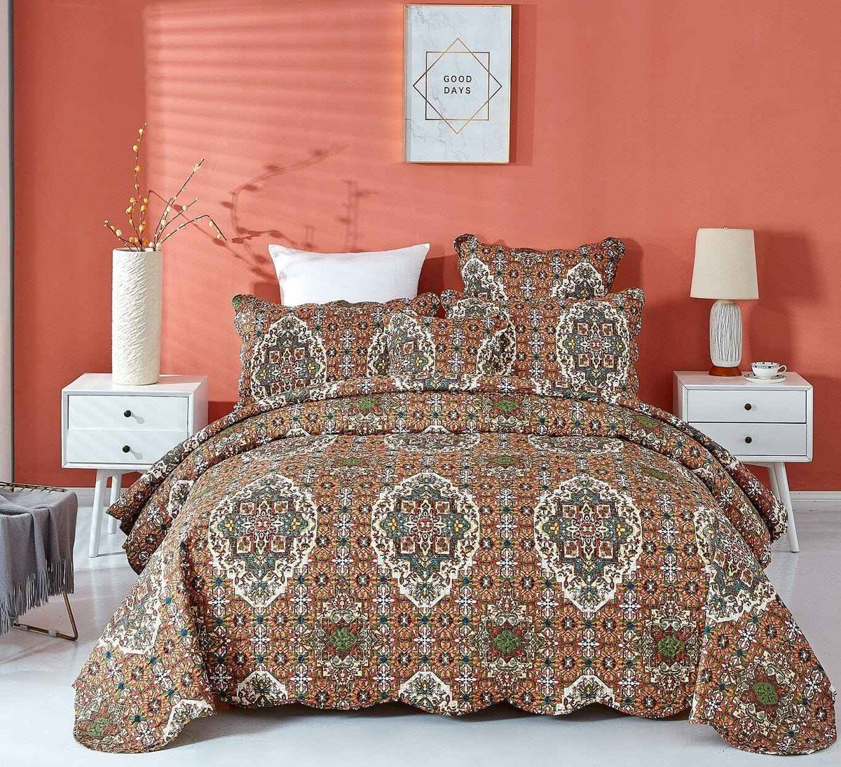 Rustic Moroccan Floral Bedspread: Elevate Your Bedroom with Earthy Elegance