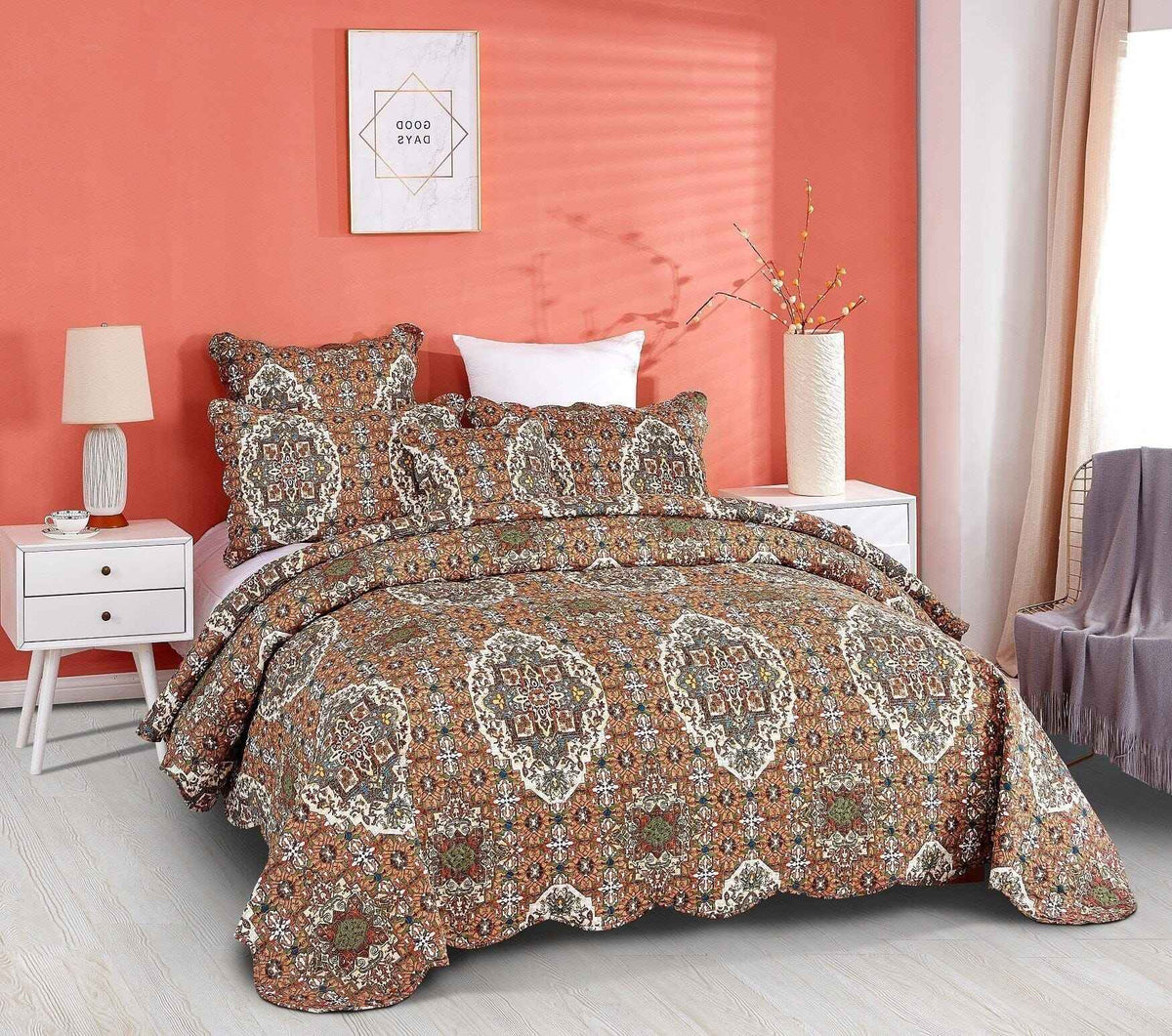 Rustic Moroccan Floral Bedspread: Elevate Your Bedroom with Earthy Elegance