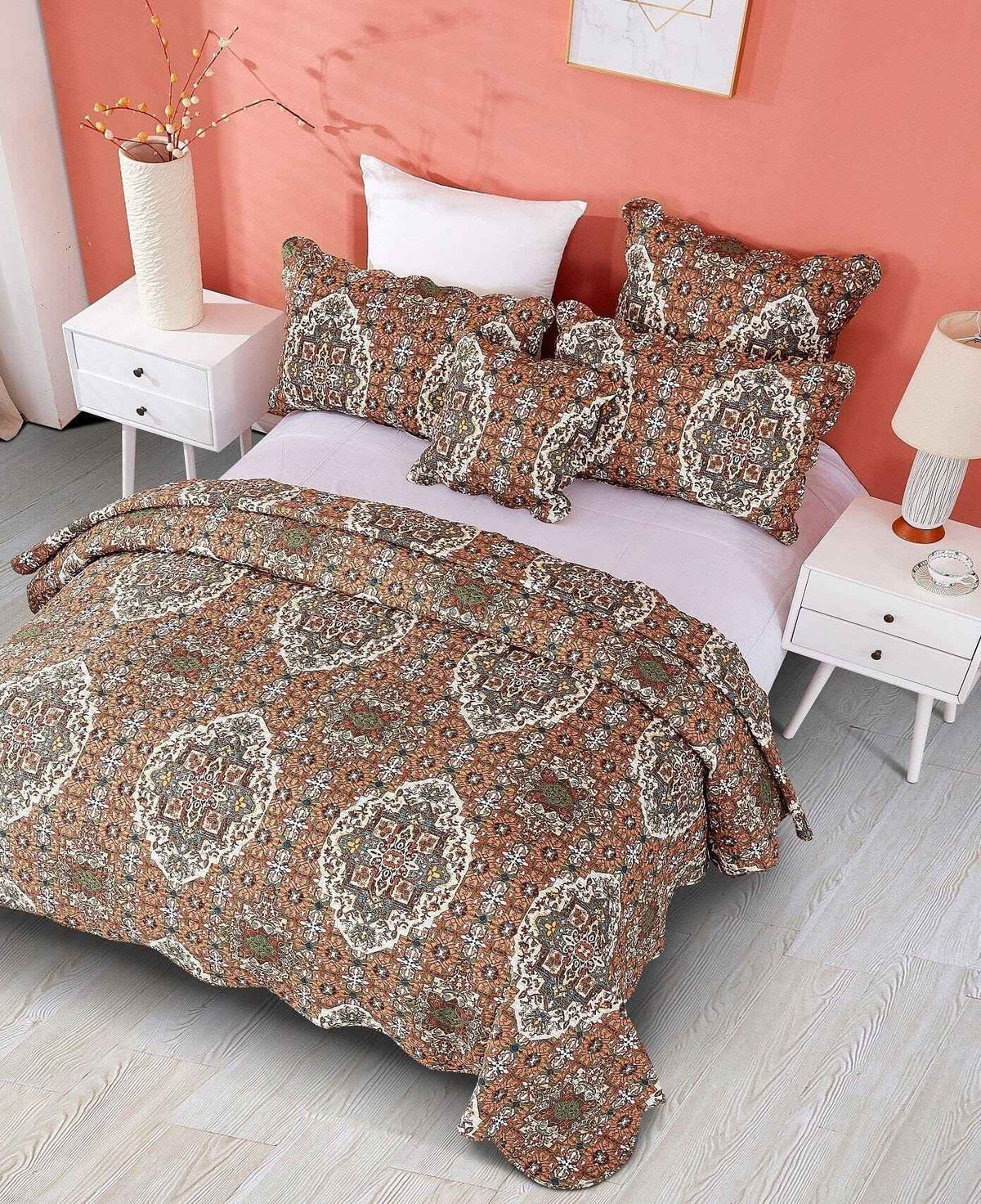 Rustic Moroccan Floral Bedspread: Elevate Your Bedroom with Earthy Elegance