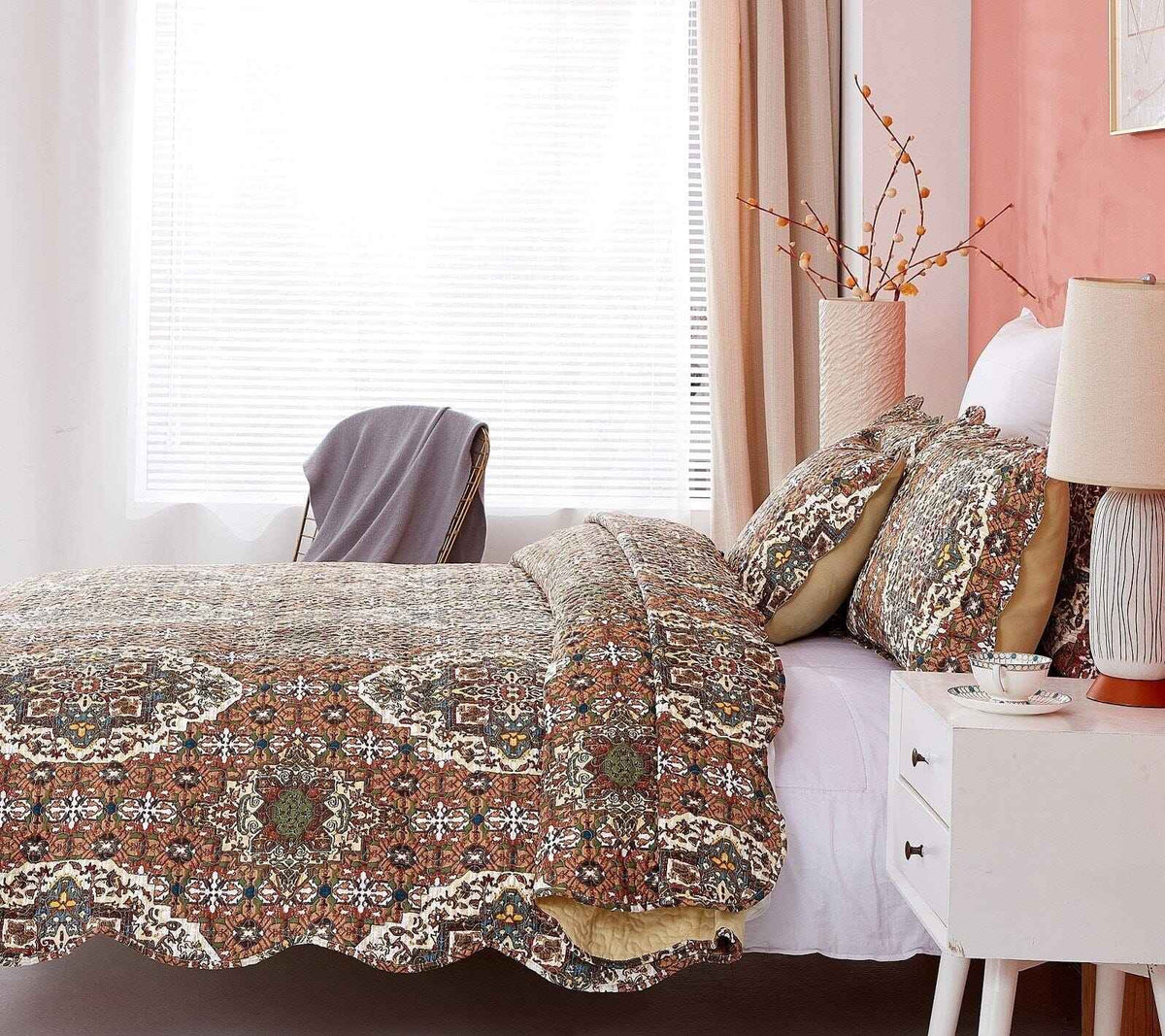 Rustic Moroccan Floral Bedspread: Elevate Your Bedroom with Earthy Elegance