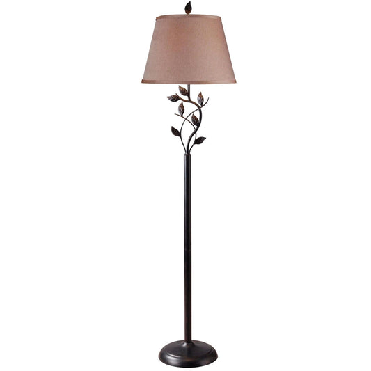 Vine Leaves Rubbed Bronze Finish Floor Lamp with 15-inch Gold Tapered Shade-0