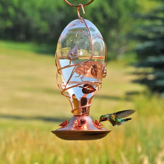 Durable Copper And Glass Hummingbird Feeder With 32 Oz Nectar Capacity