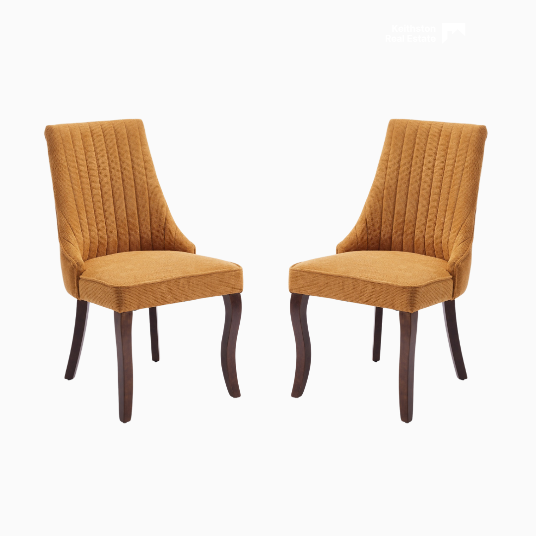 Set of 2 rayon flocking linen dining chairs with high back support