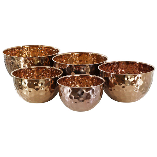 MegaChef Hammered Bubble Texture 5 Piece Stainless Steel Serving Bowl Set With Copper Finish For Kitchen Use