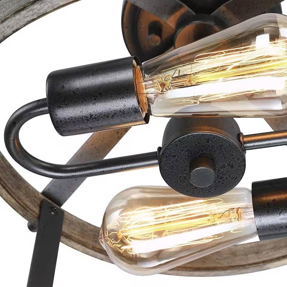 Rustic Farmhouse 13-Inch Round Metal Wood 2-Light Semi-Flush Ceiling Lamp