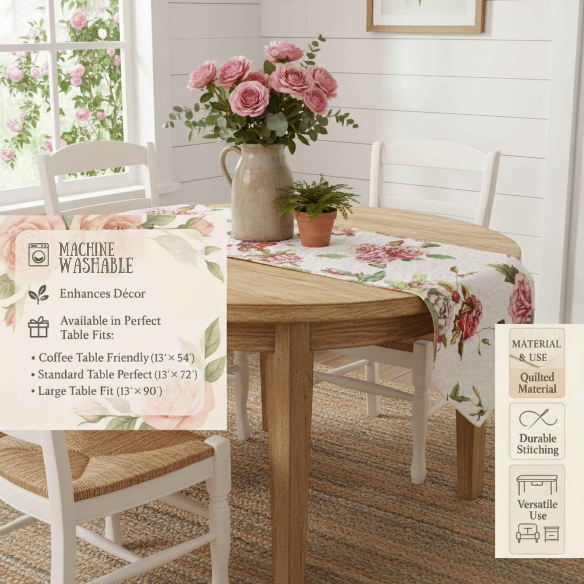 Elevate Your Dining Experience with Our Floral Quilted Table Runner