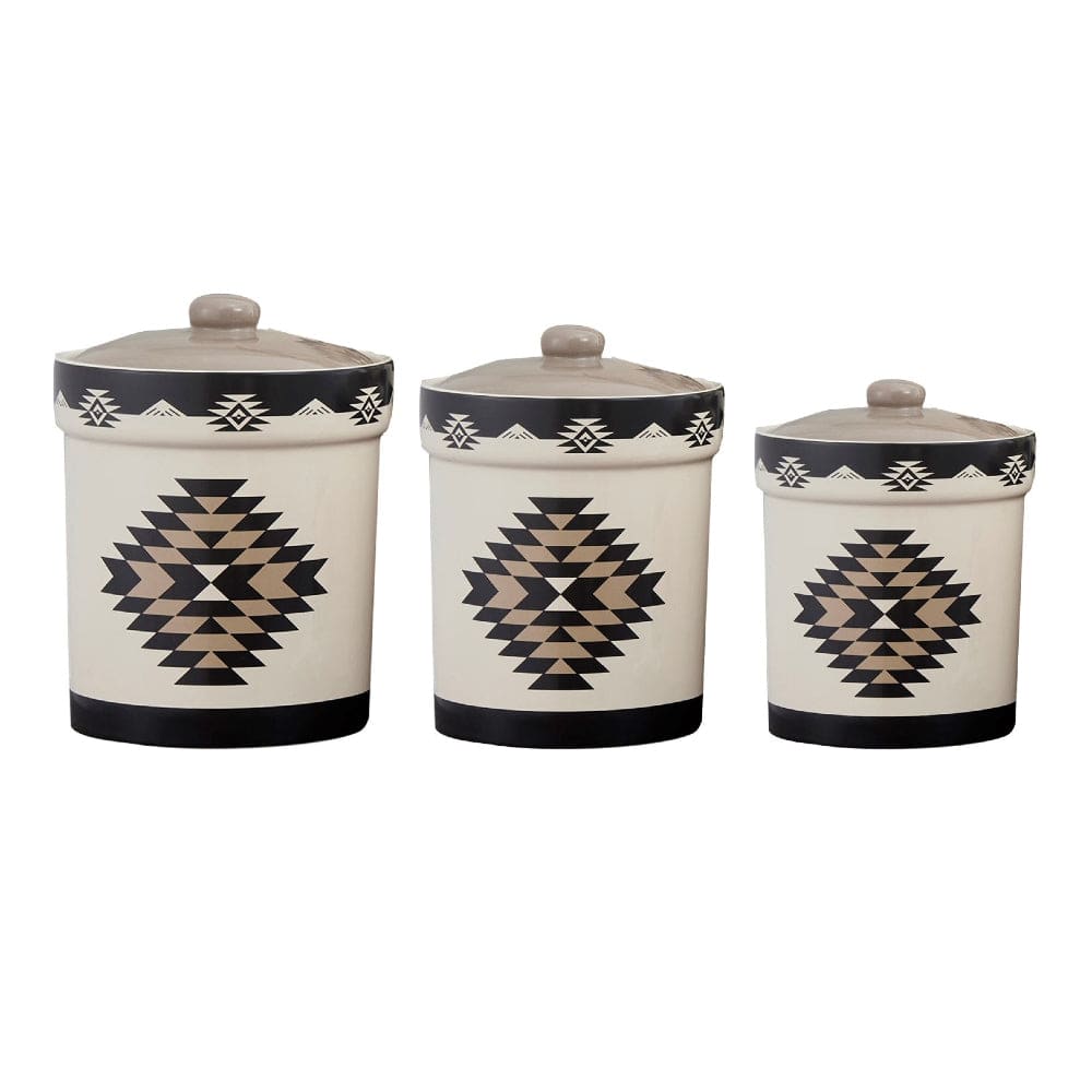 Stylish Mountain Lodge Canister Set in geometric black and cream, perfect for enhancing any rustic décor.