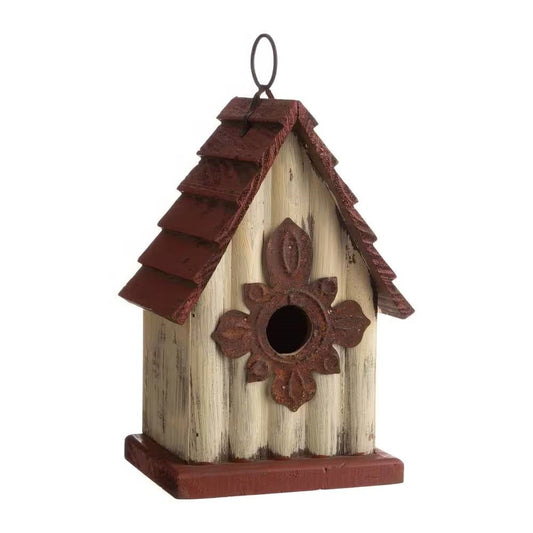 Premium Outdoor A-Frame Solid Wood Bird House with Terracotta Slatted Roof