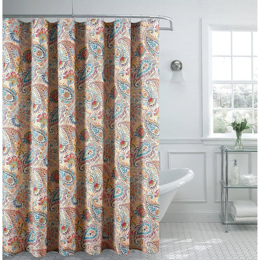 72-Inch Vibrant Teal Red Yellow White Paisley Polyester Shower Curtain