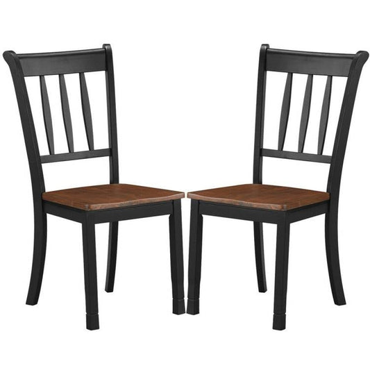 Set of 2 Solid Wood Black Mission Style Armless Dining Chairs with Brown Seat-0