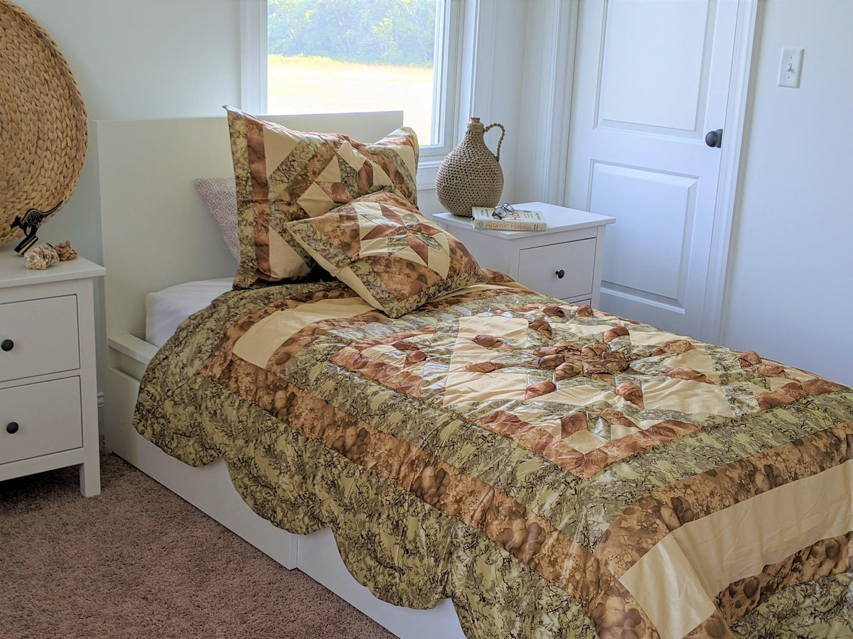Rustic earthy floral beige and green camo comforter set