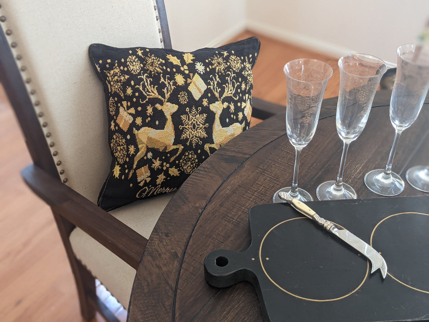 Magical Golden Reindeer Woven Tapestry Throw Pillow Cover 16 Inch