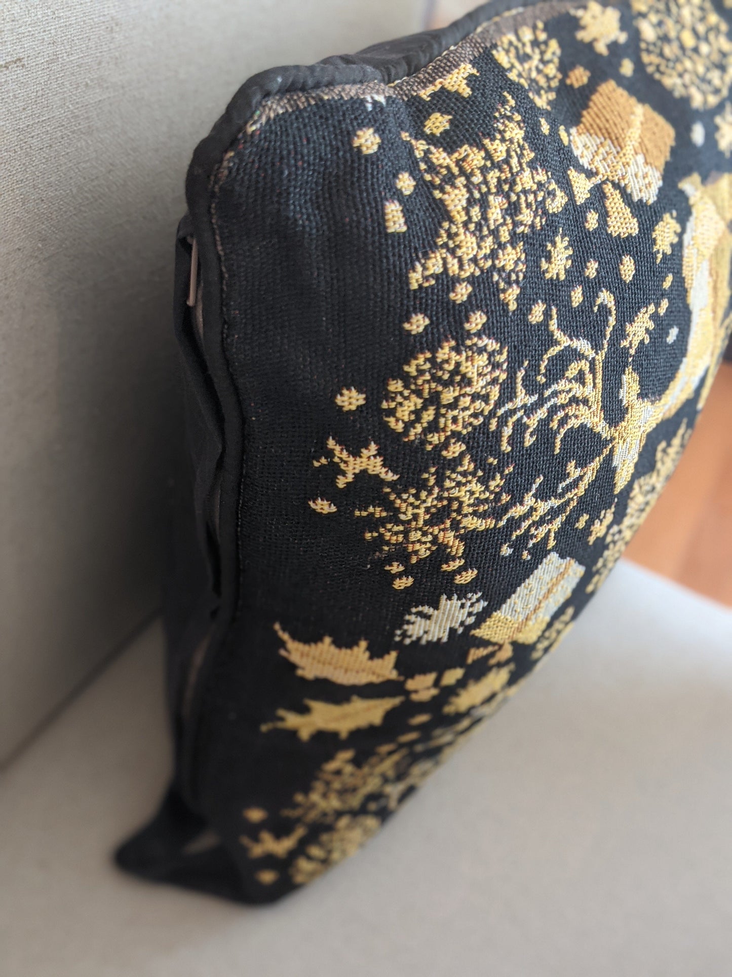 Magical Golden Reindeer Woven Tapestry Throw Pillow Cover 16 Inch