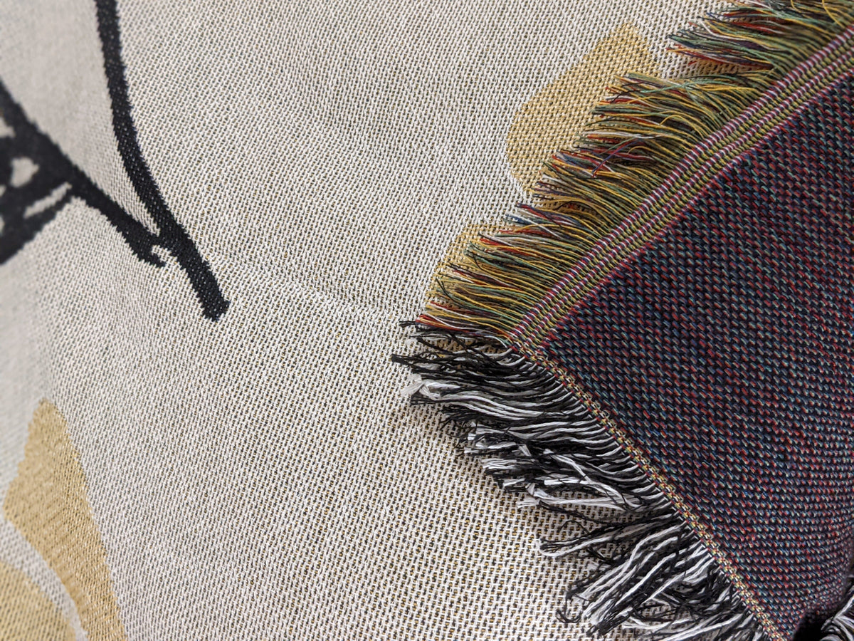 Yellow floral tapestry throw blanket, 50x60 inches, golden botanical design