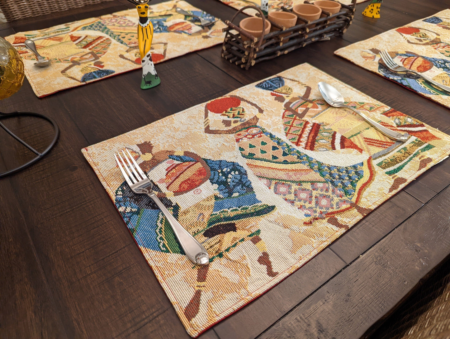 African Kwanzaa Tapestry Placemats Set of 4 13x19 Dancing Women