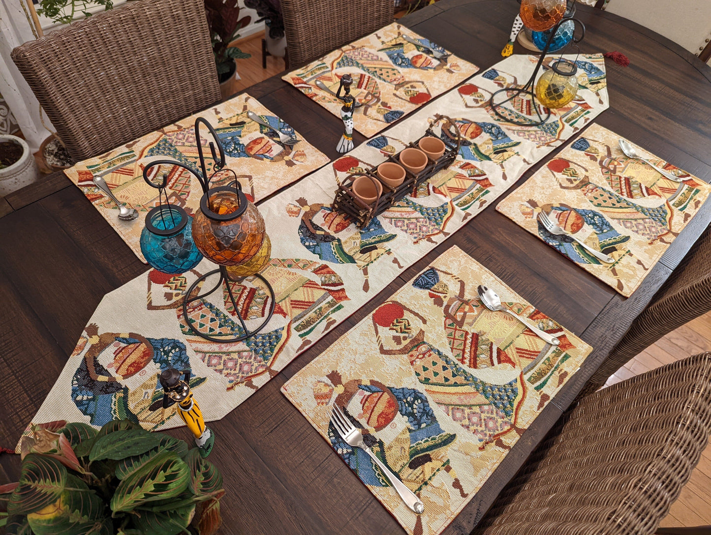 African Kwanzaa Tapestry Placemats Set of 4 13x19 Dancing Women