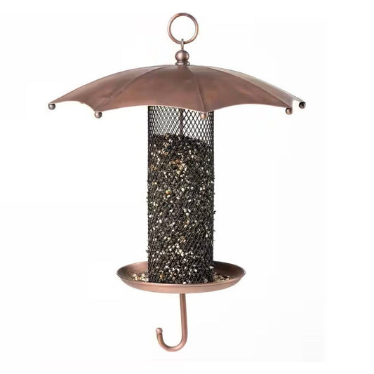 Weatherproof Copper Umbrella Bird Feeder With Mesh Tube And 3.5 Lbs Capacity