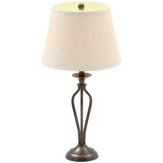 Traditional Bronze Metal Finish Table Lamp with Beige Linen Shade-0