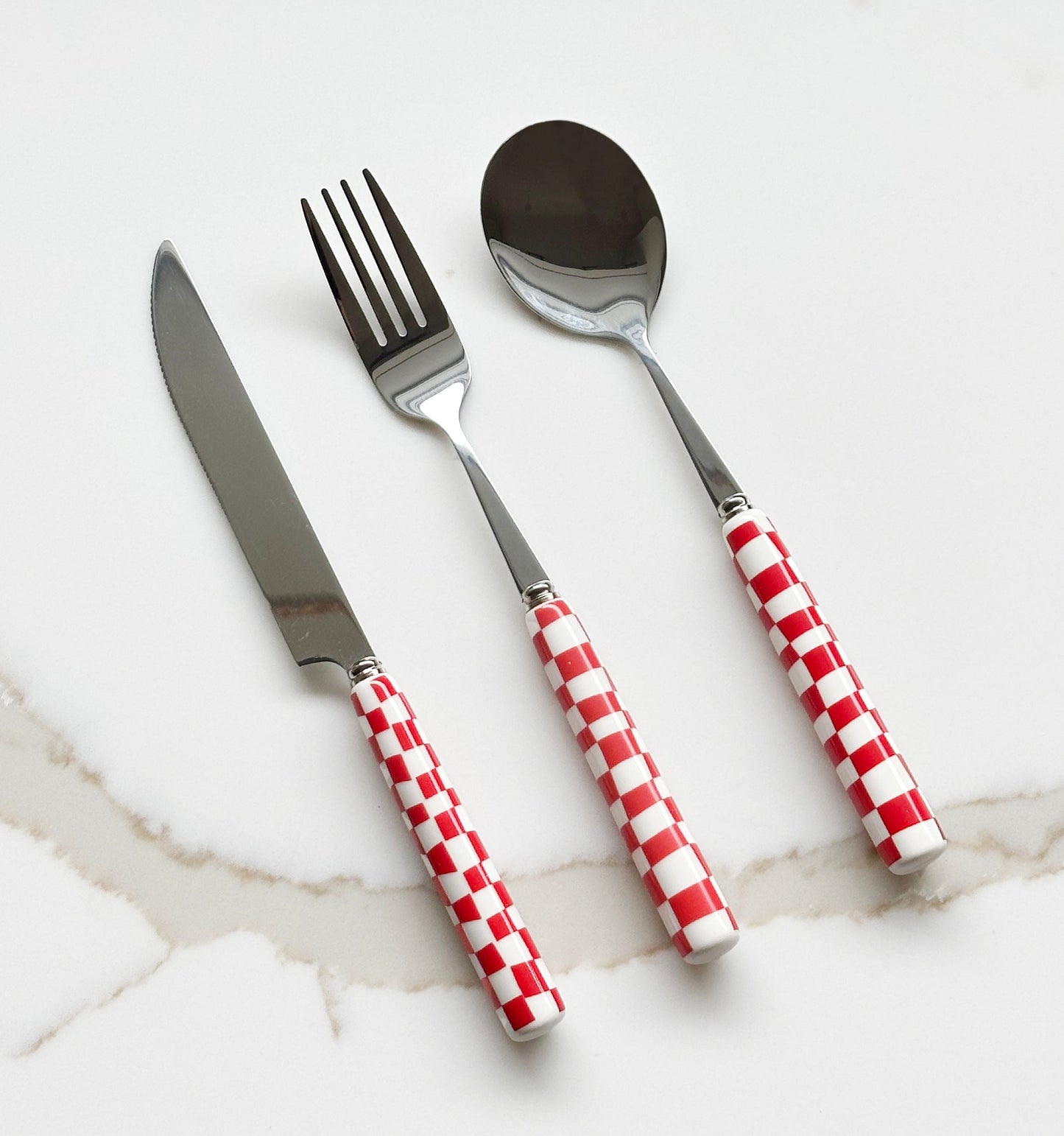 Checkered Flatware Set - Hand-Painted Stylish Dining Set