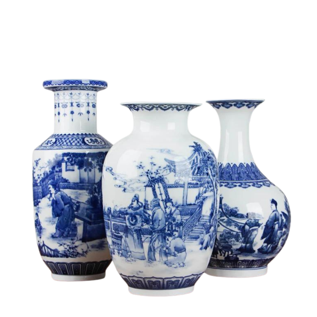 Antique blue and white Chinese ceramic vase for home decor.