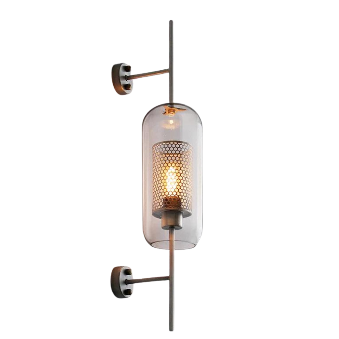 Bronze retro industrial glass ball wall lamp sconce.