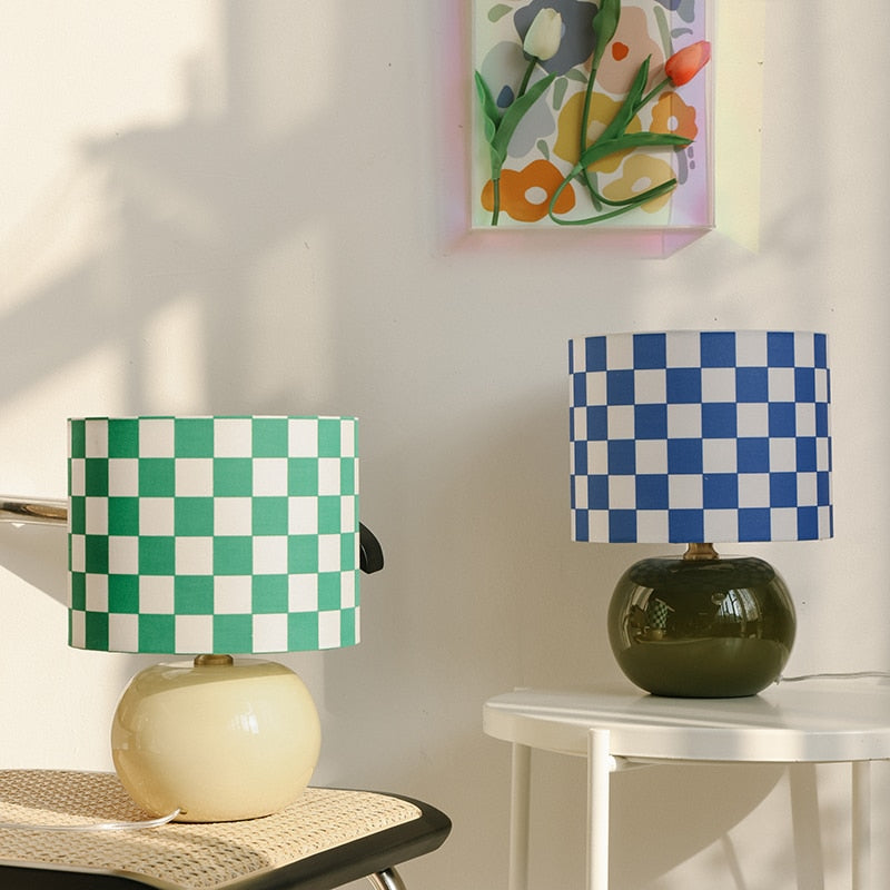 Retro Checkered Ceramic Table Lamp