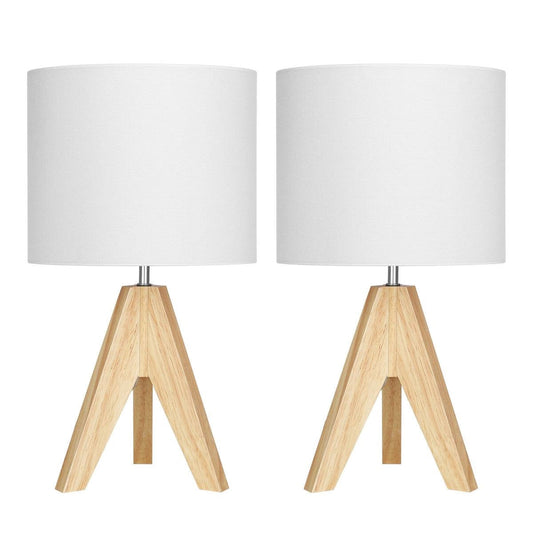 Set of 2 - Scandinavian Style Tripod Desk Lamp with White Linen Drum Shade-0