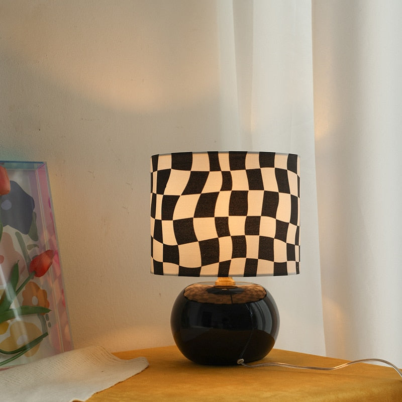 Retro Checkered Ceramic Table Lamp