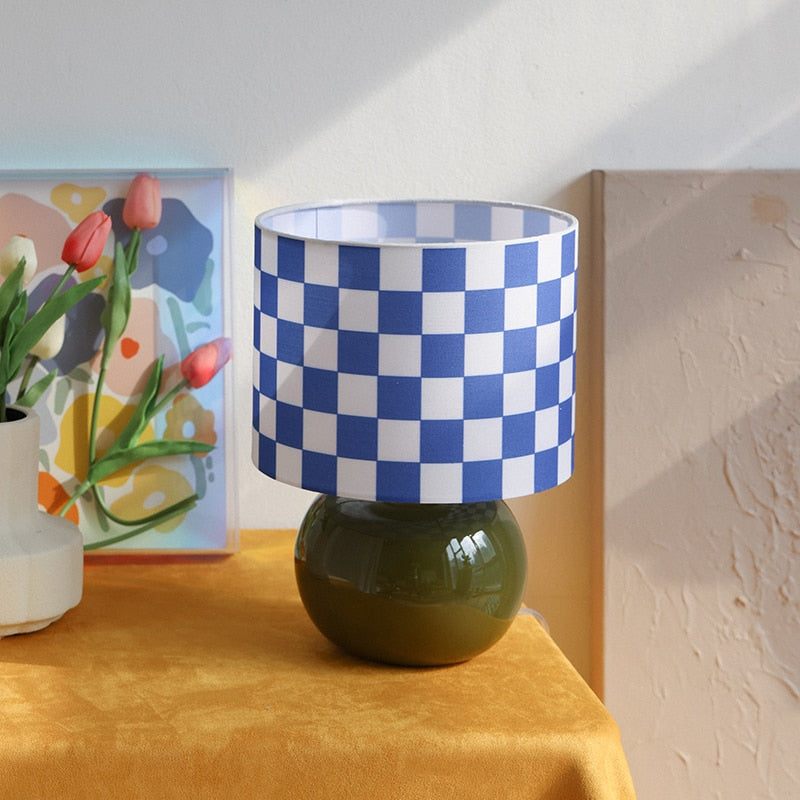 Retro Checkered Ceramic Table Lamp